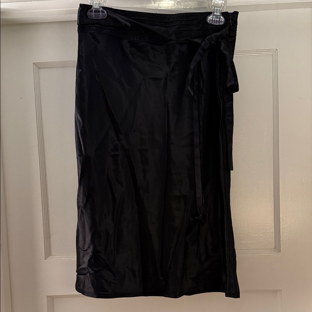 Chic Black Midi Skirt with Tie Detail